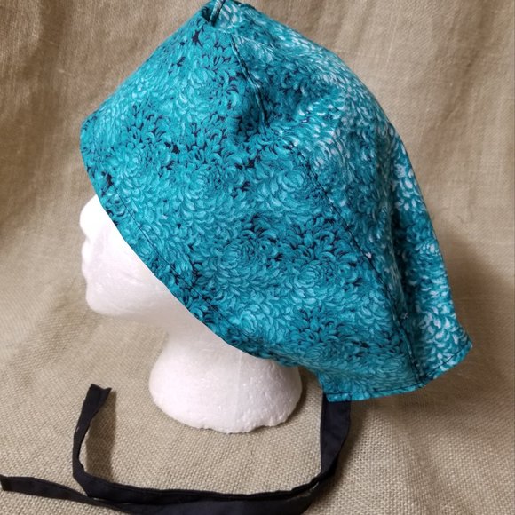 Teal Flower Chrysanthemum Scrub Cap - Picture 4 of 4